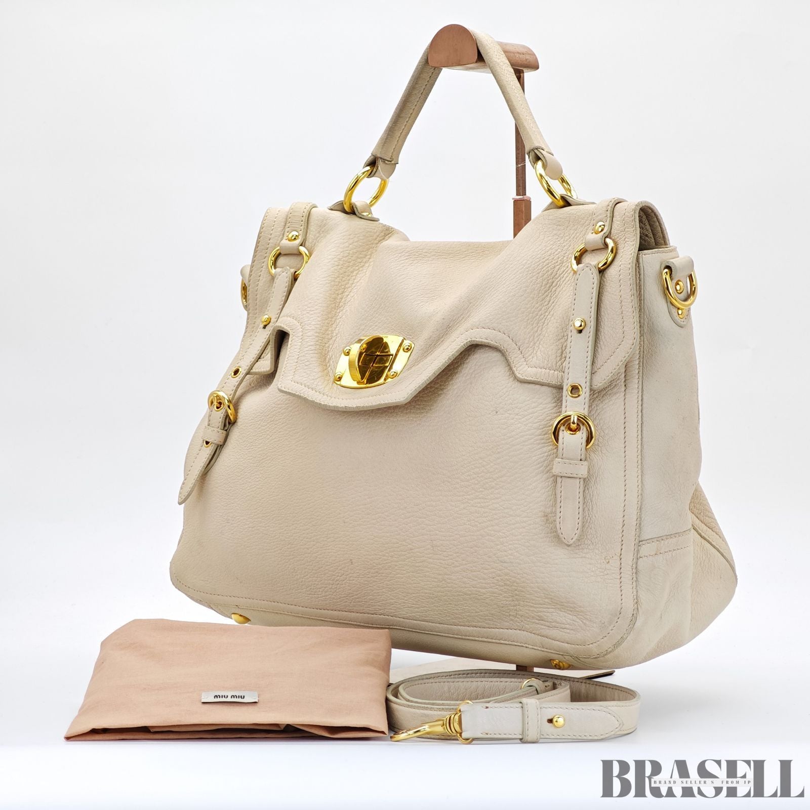 miu miu ミュウミュウ レザートートバッグ バッグ ハンドバッグ ショルダーバッグ 2way フラップ ホワイト レディース 保存袋, ショルダーストラップ
