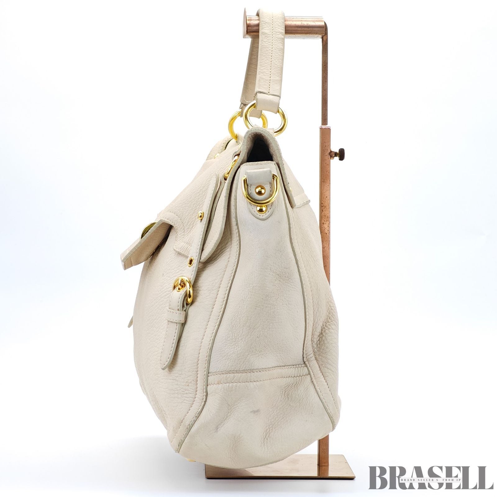 miu miu ミュウミュウ レザートートバッグ バッグ ハンドバッグ ショルダーバッグ 2way フラップ ホワイト レディース 保存袋, ショルダーストラップ