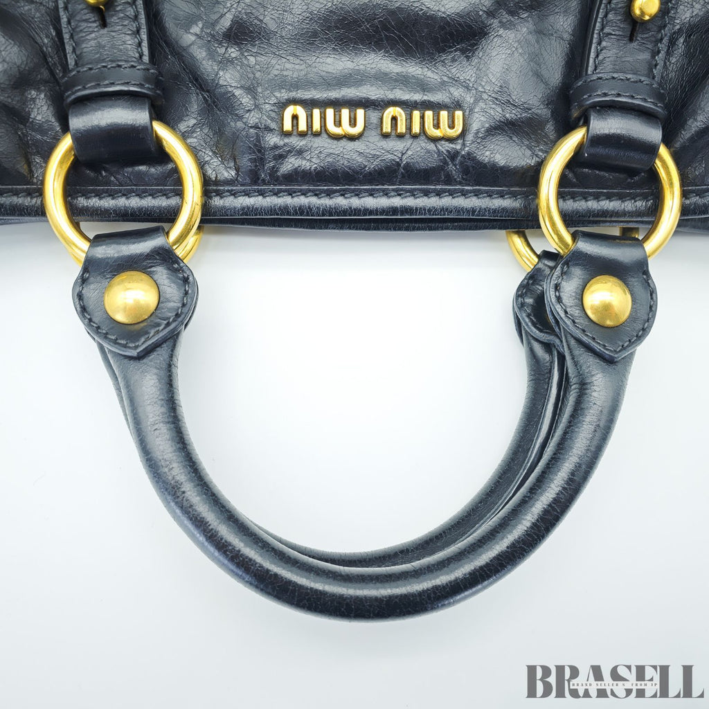 MIUMIU ミュウミュウ ヴィッテロルクス vitello lux レザー ハンドバッグ トートバッグ レディース メンズ ブラック 黒