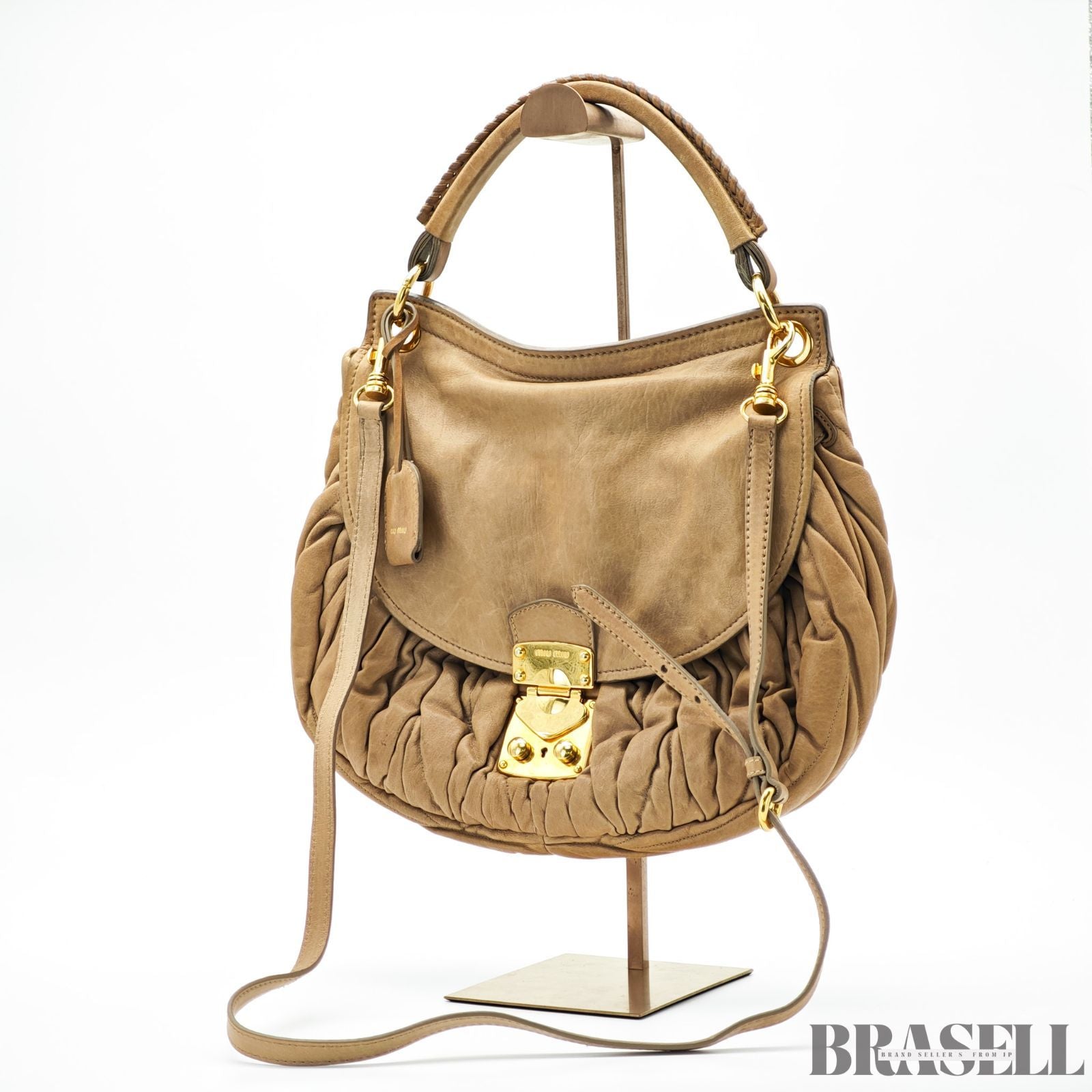 MIUMIU ミュウミュウ マテラッセ レザー ハンドバッグ バッグ 2way ブラウン レディース