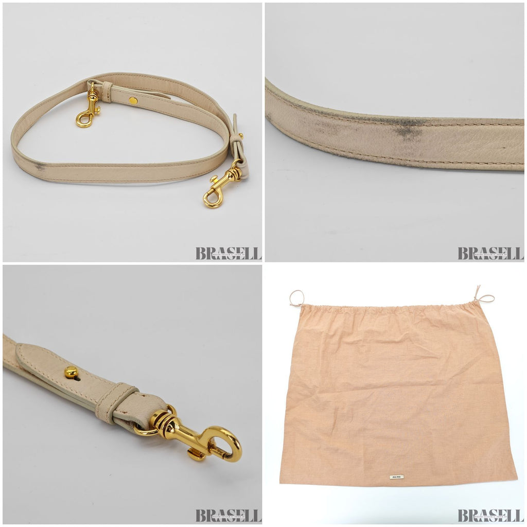 miu miu ミュウミュウ レザートートバッグ バッグ ハンドバッグ ショルダーバッグ 2way フラップ ホワイト レディース 保存袋, ショルダーストラップ