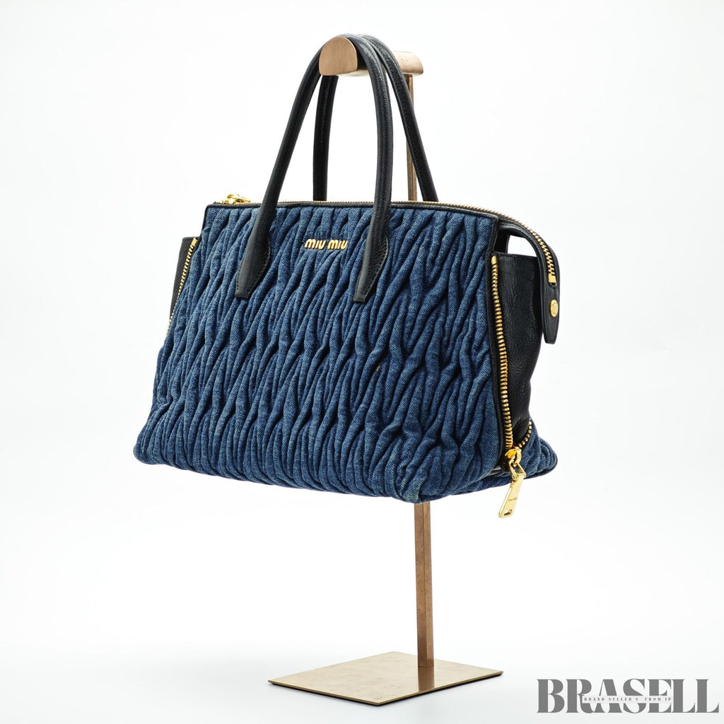 MIUMIU ミュウミュウ マテラッセ ブデニムキャンバスハンドバッグ バッグ ハンドバッグ 横長 ブルー レディース メンズ