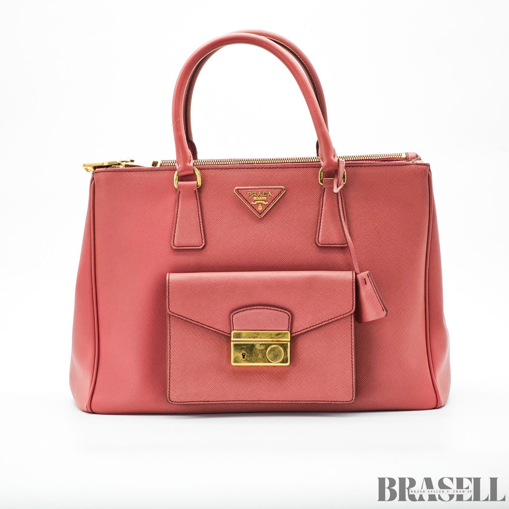 PRADA プラダ サフィアーノ レザー ガレリア  2way ハンドバッグ ピンク トートバッグ 鍵 ショルダーストラップ レディース メンズ