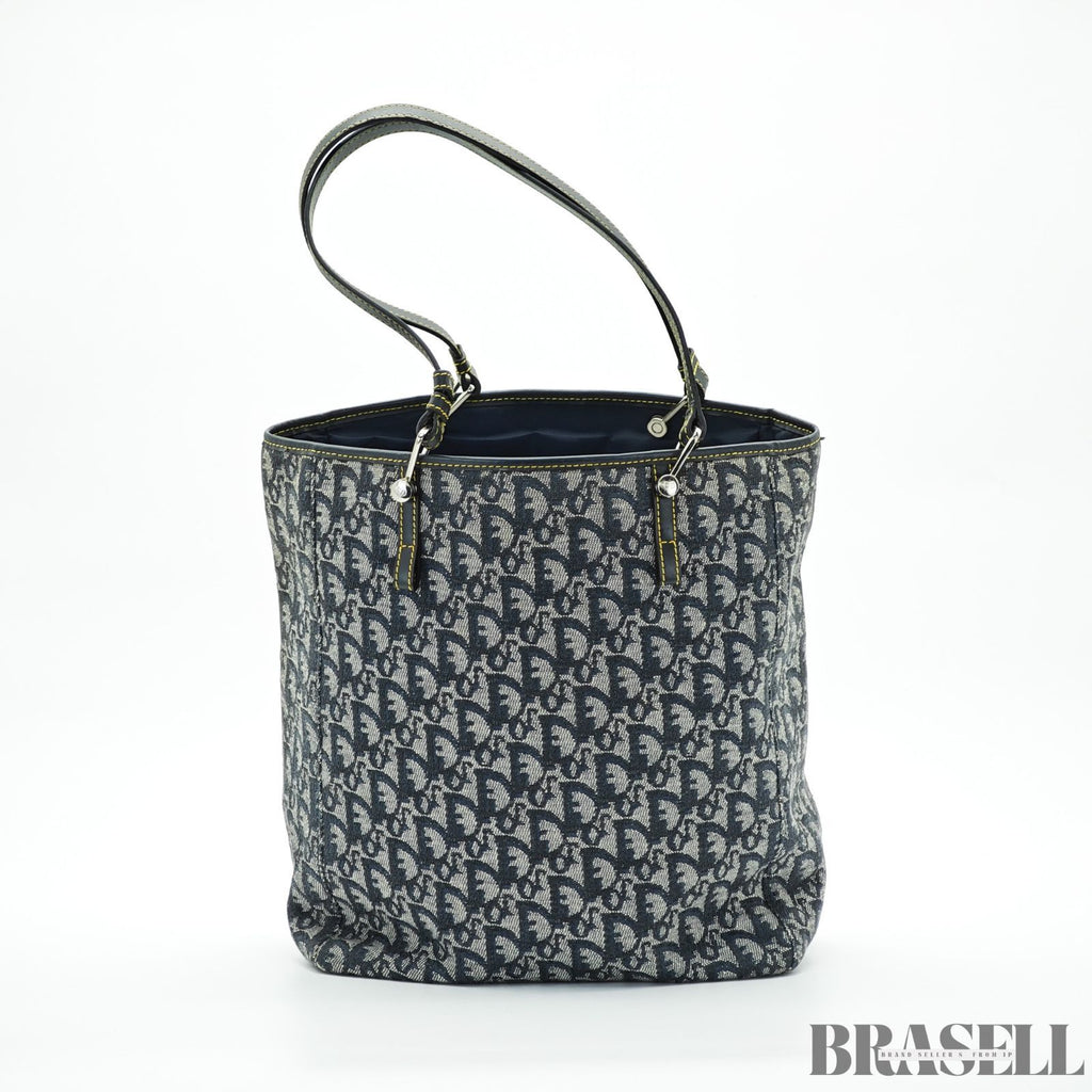 Dior ディオール トロッター トートバッグ ハンドバッグ キャンバス レザー ネイビー レディース