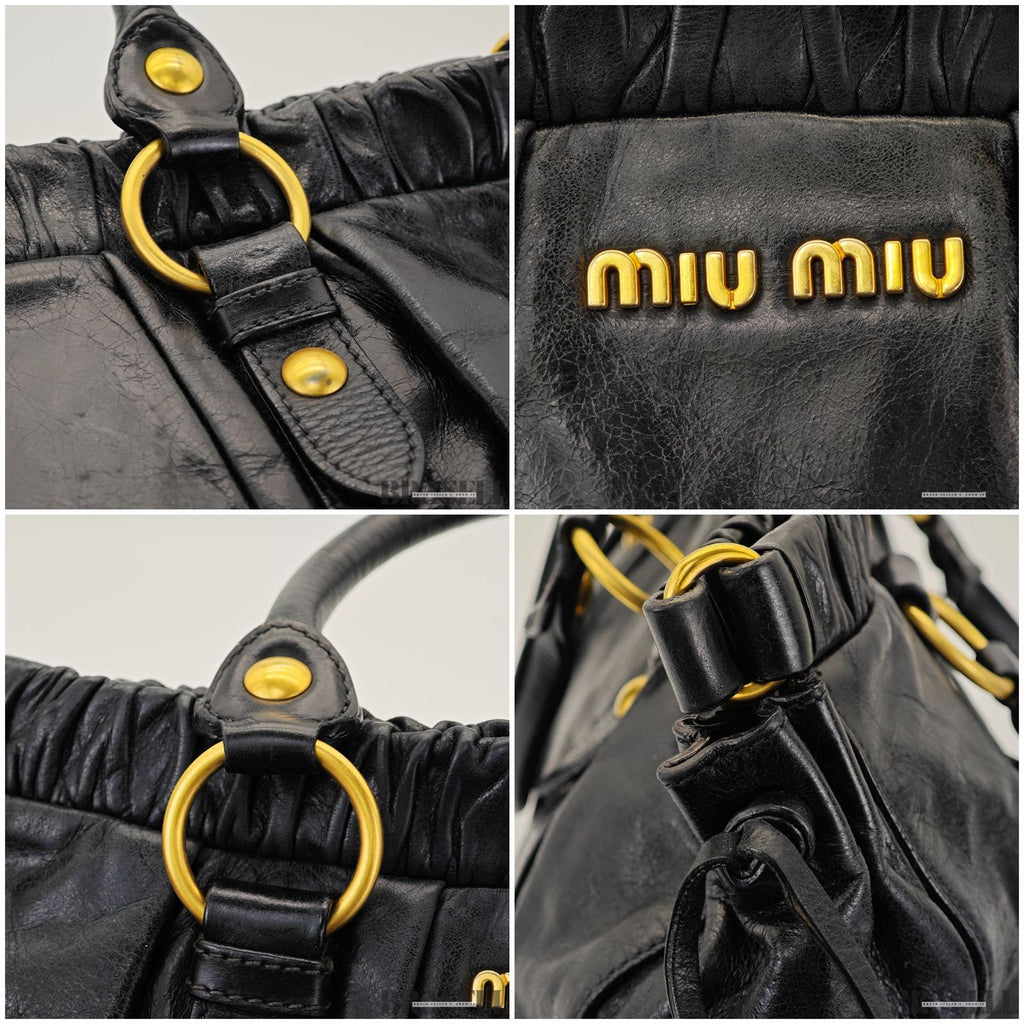 miu miu ミュウミュウ ギャザー ハンドバッグ RT0383 バッグ ショルダーバッグ 2way ブラック レディース ショルダーストラップ