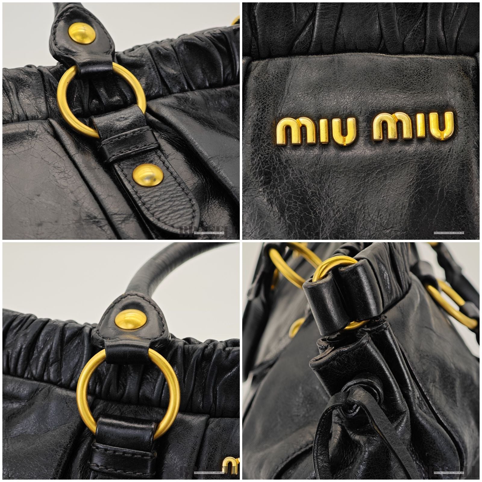miu miu ミュウミュウ ギャザー ハンドバッグ RT0383 バッグ ショルダーバッグ 2way ブラック レディース ショルダーストラップ