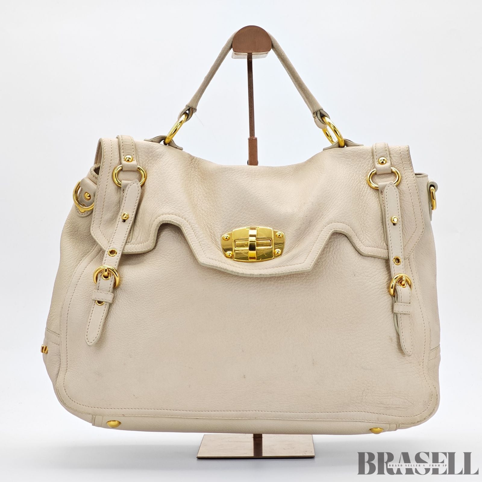 miu miu ミュウミュウ レザートートバッグ バッグ ハンドバッグ ショルダーバッグ 2way フラップ ホワイト レディース 保存袋, ショルダーストラップ