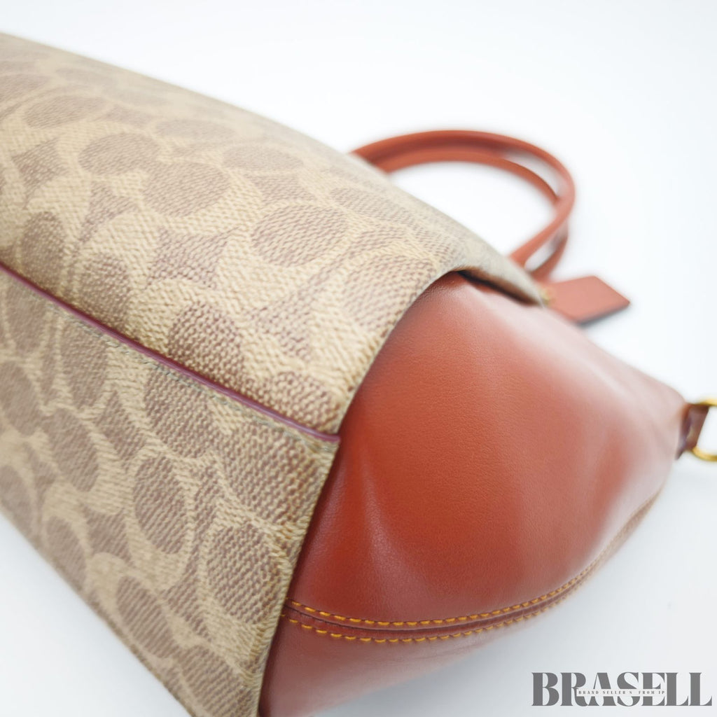 COACH コーチ エリス サッチェル シグネチャー 796364 バッグ トートバッグ ショルダーバッグ 2way ブラウン レンガ色系 ×ベージュ レディース ショルダーストラップ