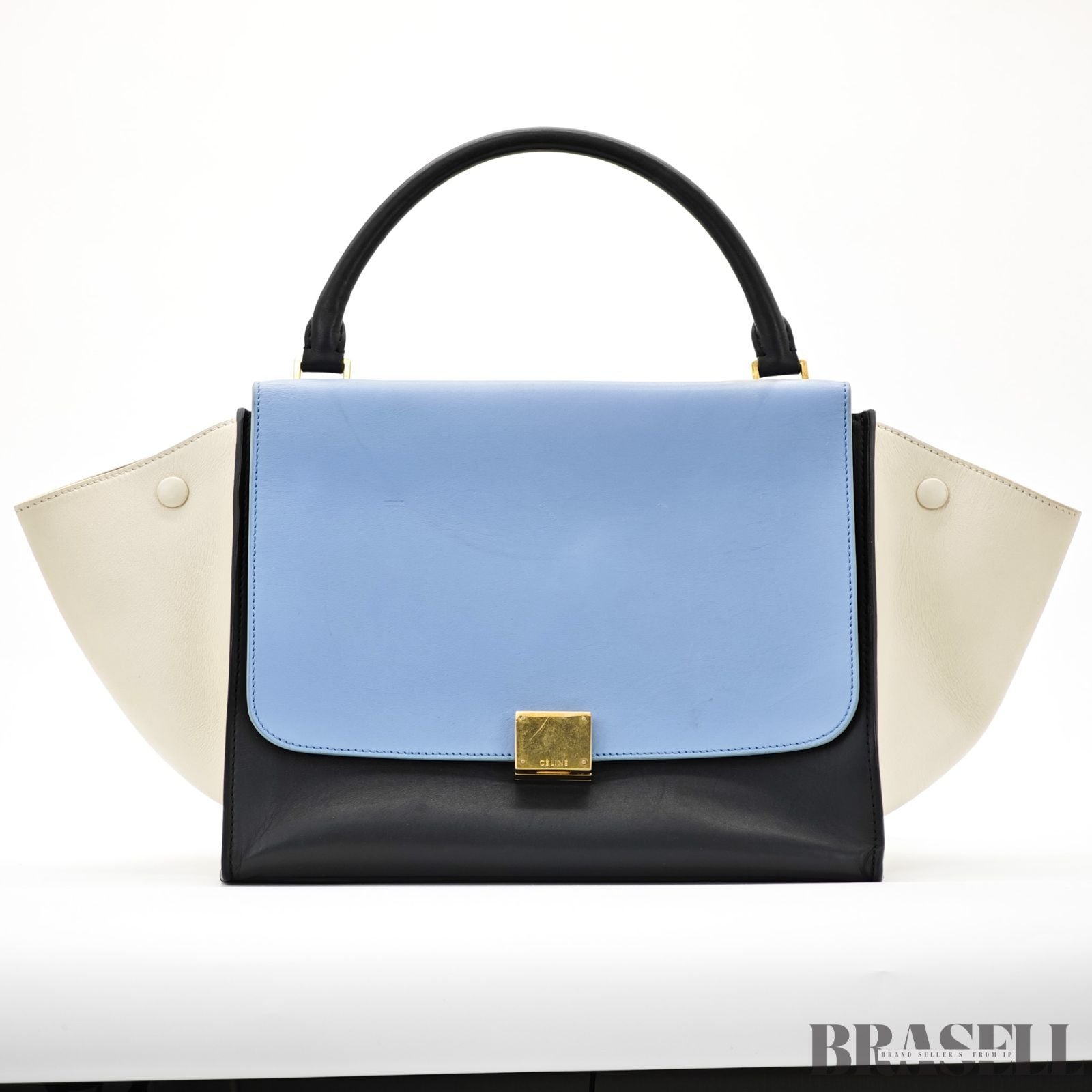 CELINE セリーヌトラペーズ スモール 2WAY ハンドバッグ ショルダーバッグ ブラック ライトブルー アイボリー 水色 レディース