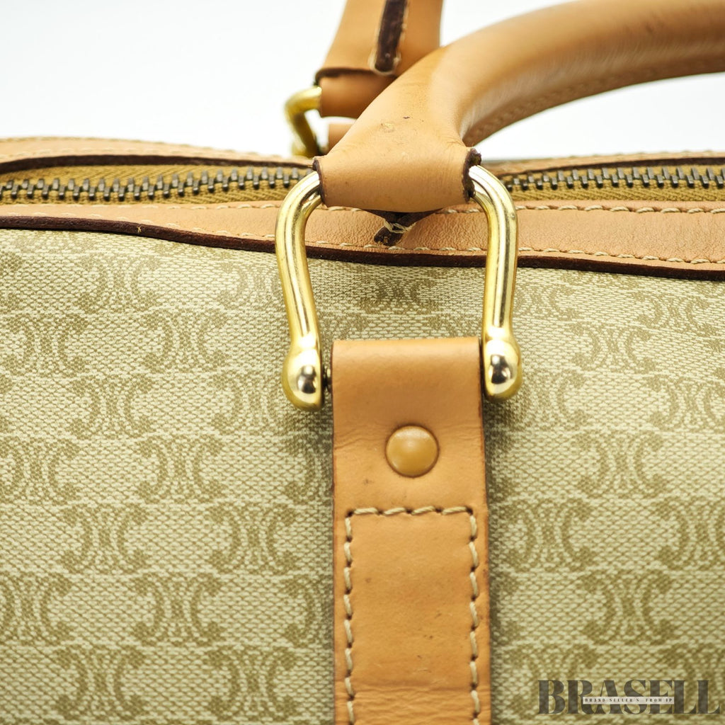 CELINE セリーヌ マカダム ミニボストン ブラウン ベージュ ボストンバッグ レディース