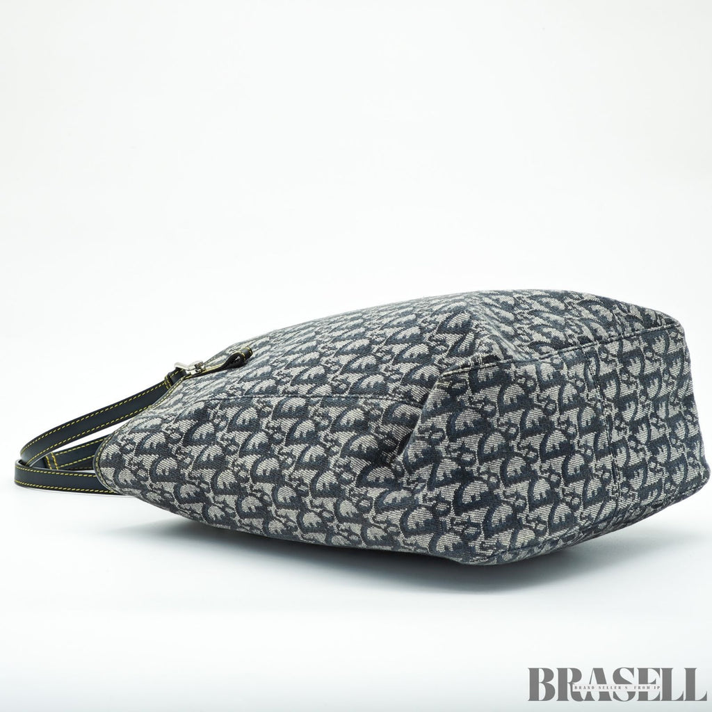 Dior ディオール トロッター トートバッグ ハンドバッグ キャンバス レザー ネイビー レディース