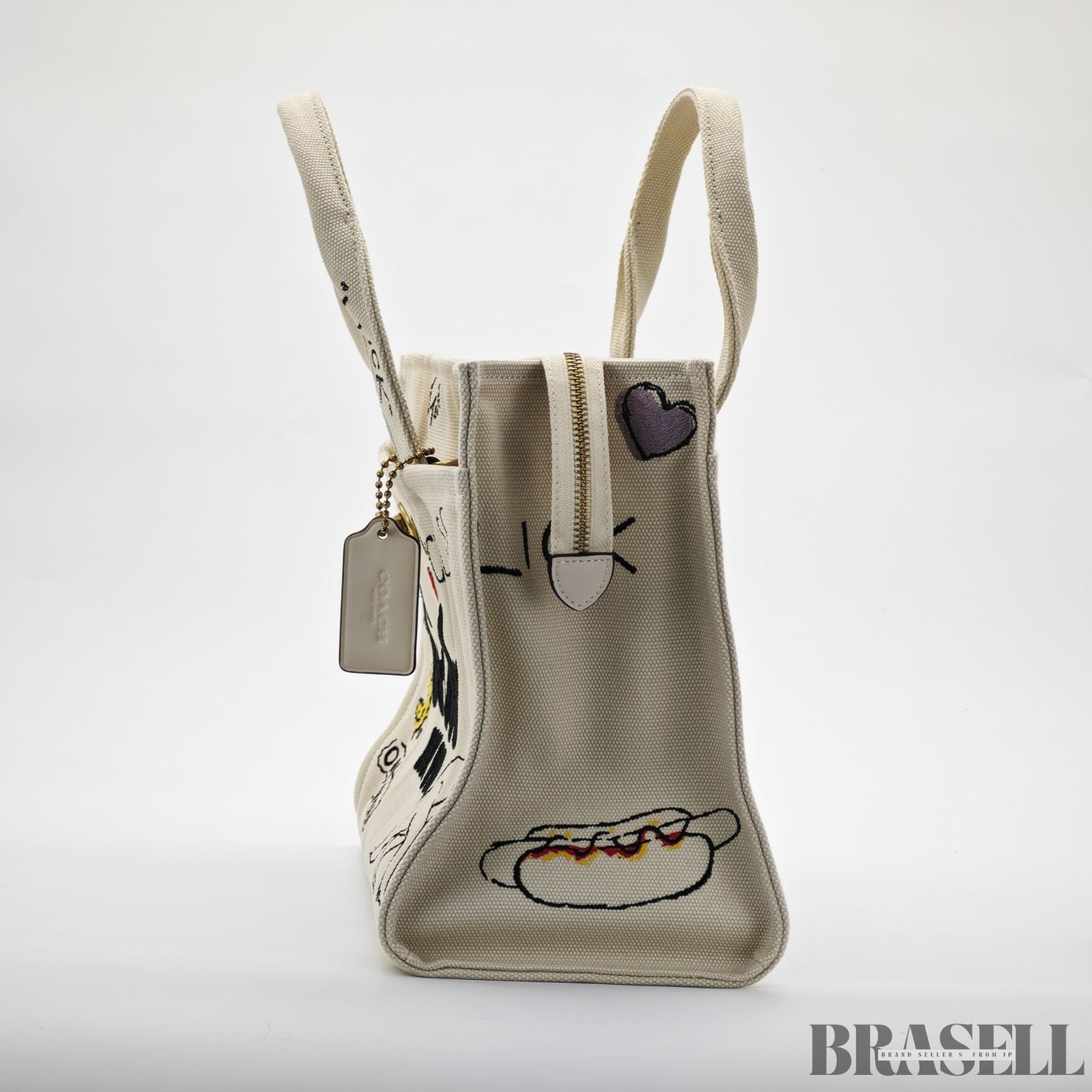 COACH コーチ カーゴトートバッグ スケッチプリント バッグ 2way ショルダーバッグ ハンドバッグ 刺繍 ファンシー 可愛い ホワイト レディース 保存袋 ショルダーストラップ