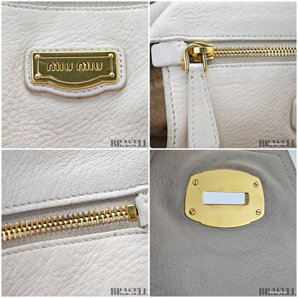 miu miu ミュウミュウ レザートートバッグ バッグ ハンドバッグ ショルダーバッグ 2way フラップ ホワイト レディース 保存袋, ショルダーストラップ