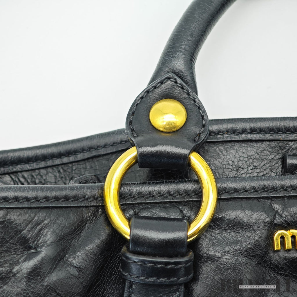 MIUMIU ミュウミュウ ヴィッテロルクス vitello lux レザー ハンドバッグ トートバッグ レディース メンズ ブラック 黒