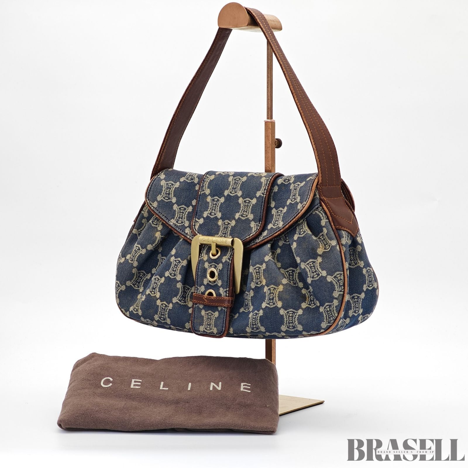 CELINE  セリーヌ パリマカダム ワンショルダーバッグ バッグ ハンドバッグ フラップ デニム ブラウン系 レディース 保存袋