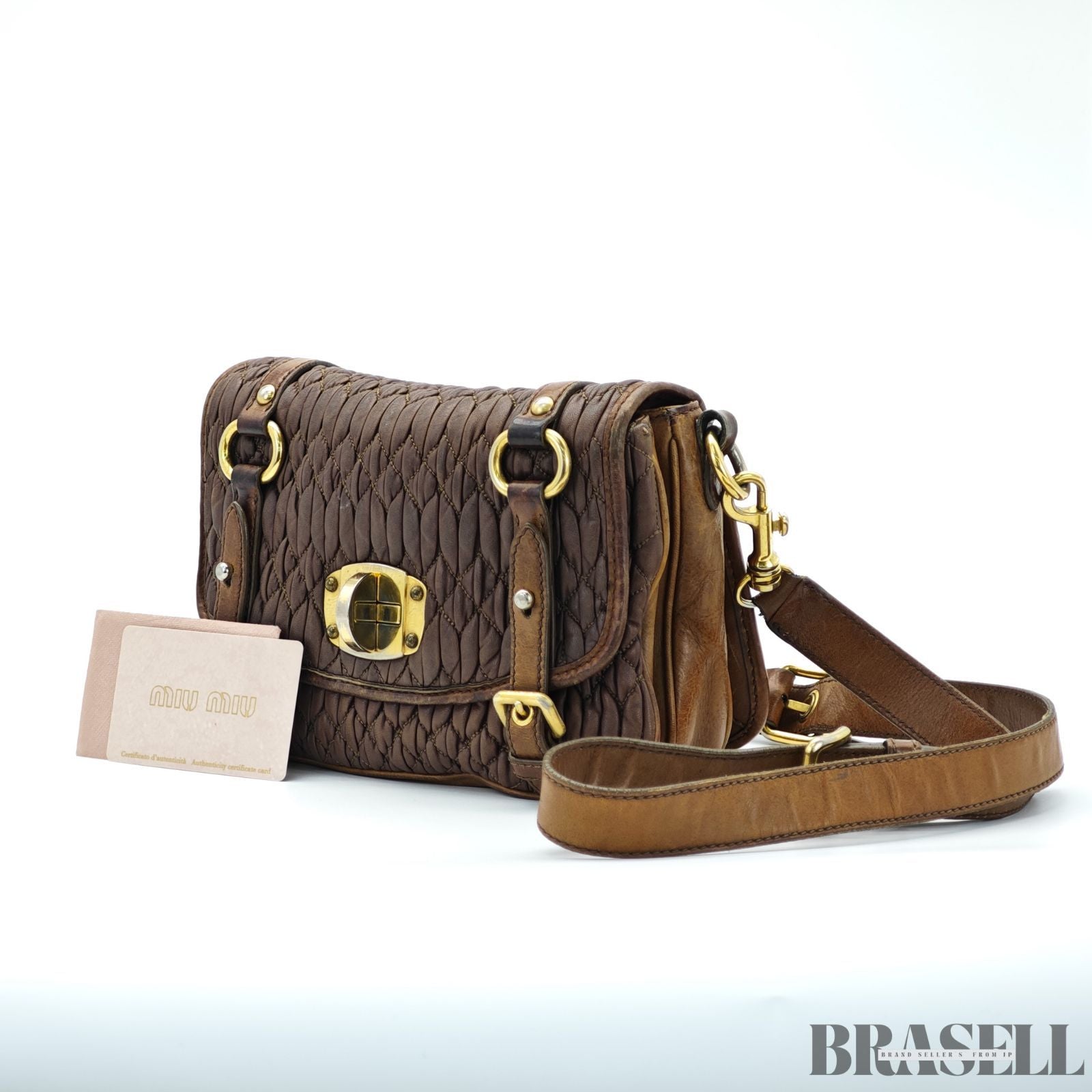 MIUMIU ミュウミュウ ナッパクロケットマテラッセショルダーバッグ バッグ ショルダーバッグ ひねり ブラウン レディース メンズ ギャランティーカード