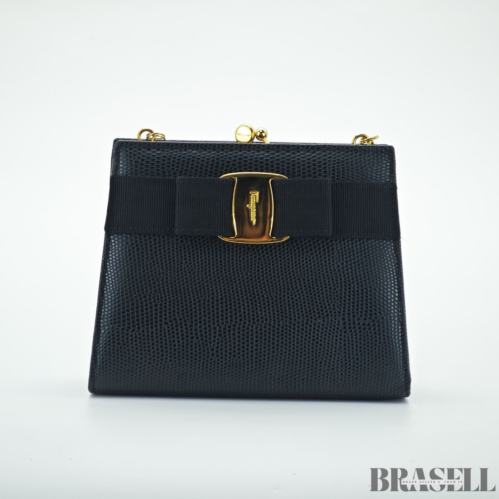 Salvatore Ferragamo サルバトーレ・フェラガモ ヴァラ リボン 22-3054 バッグ ショルダーバッグ 型押し コンパクト ブラック レディース 箱