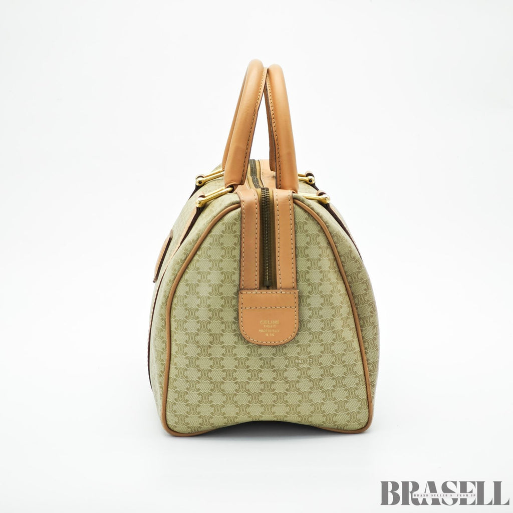 CELINE セリーヌ マカダム ミニボストン ブラウン ベージュ ボストンバッグ レディース