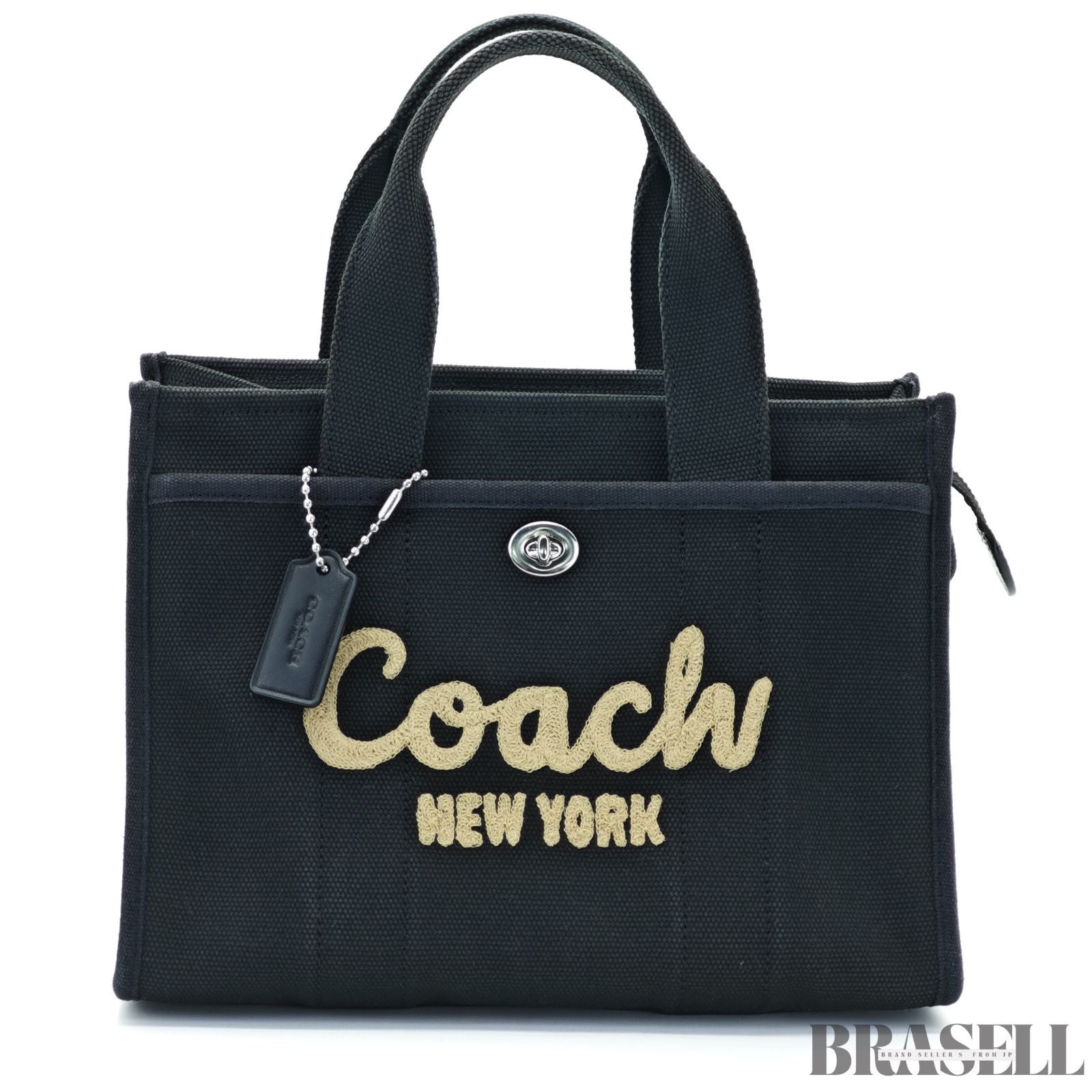 COACH コーチ カーゴトート バッグ 刺繍 ブラック レディース メンズ ショルダーストラップ