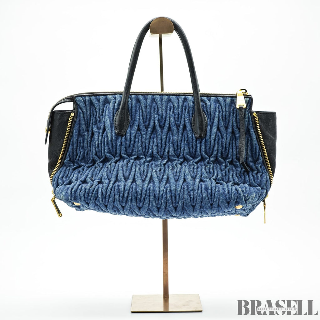 MIUMIU ミュウミュウ マテラッセ ブデニムキャンバスハンドバッグ バッグ ハンドバッグ 横長 ブルー レディース メンズ