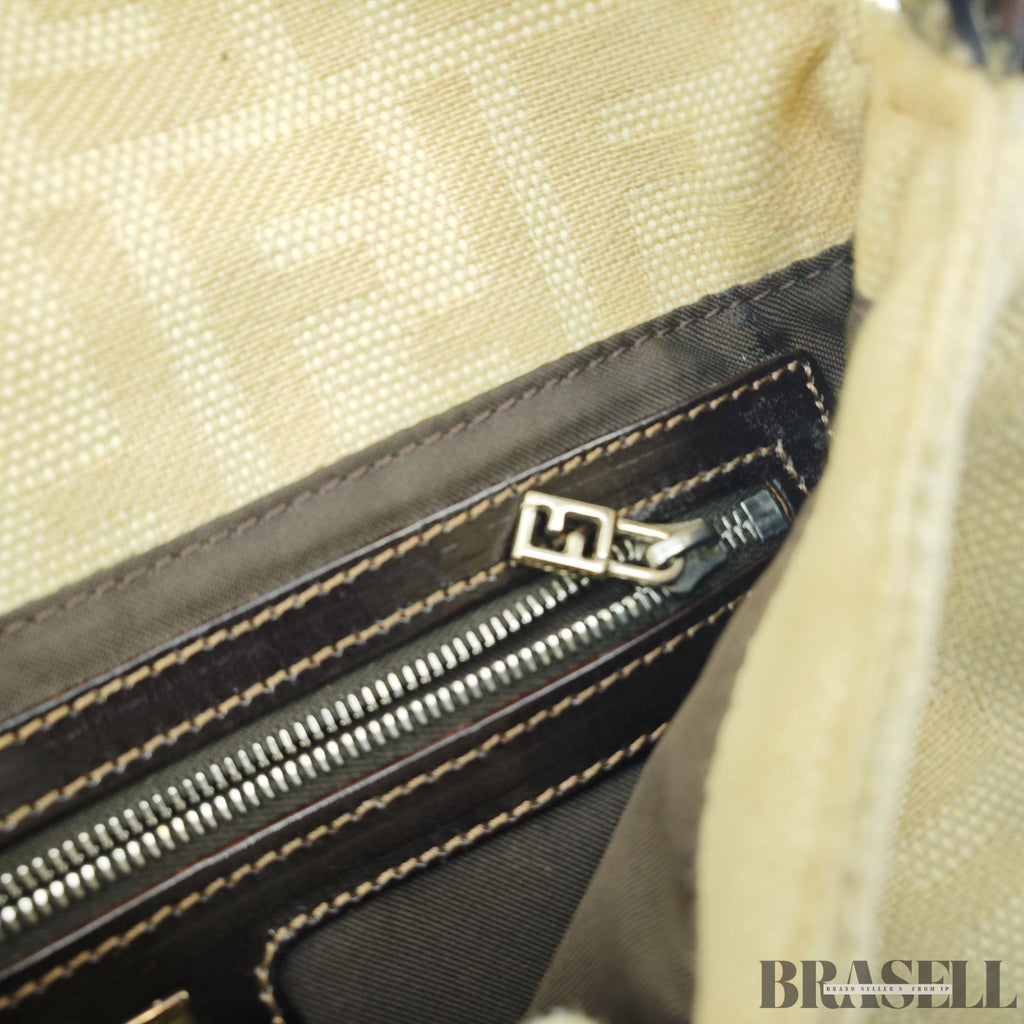 FENDI フェンディ マンマバケット ハンドバッグ  キャンバス レザー ベージュ レディース