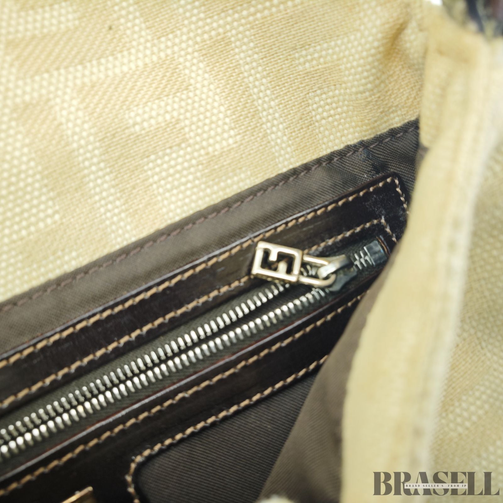 FENDI フェンディ マンマバケット ハンドバッグ  キャンバス レザー ベージュ レディース