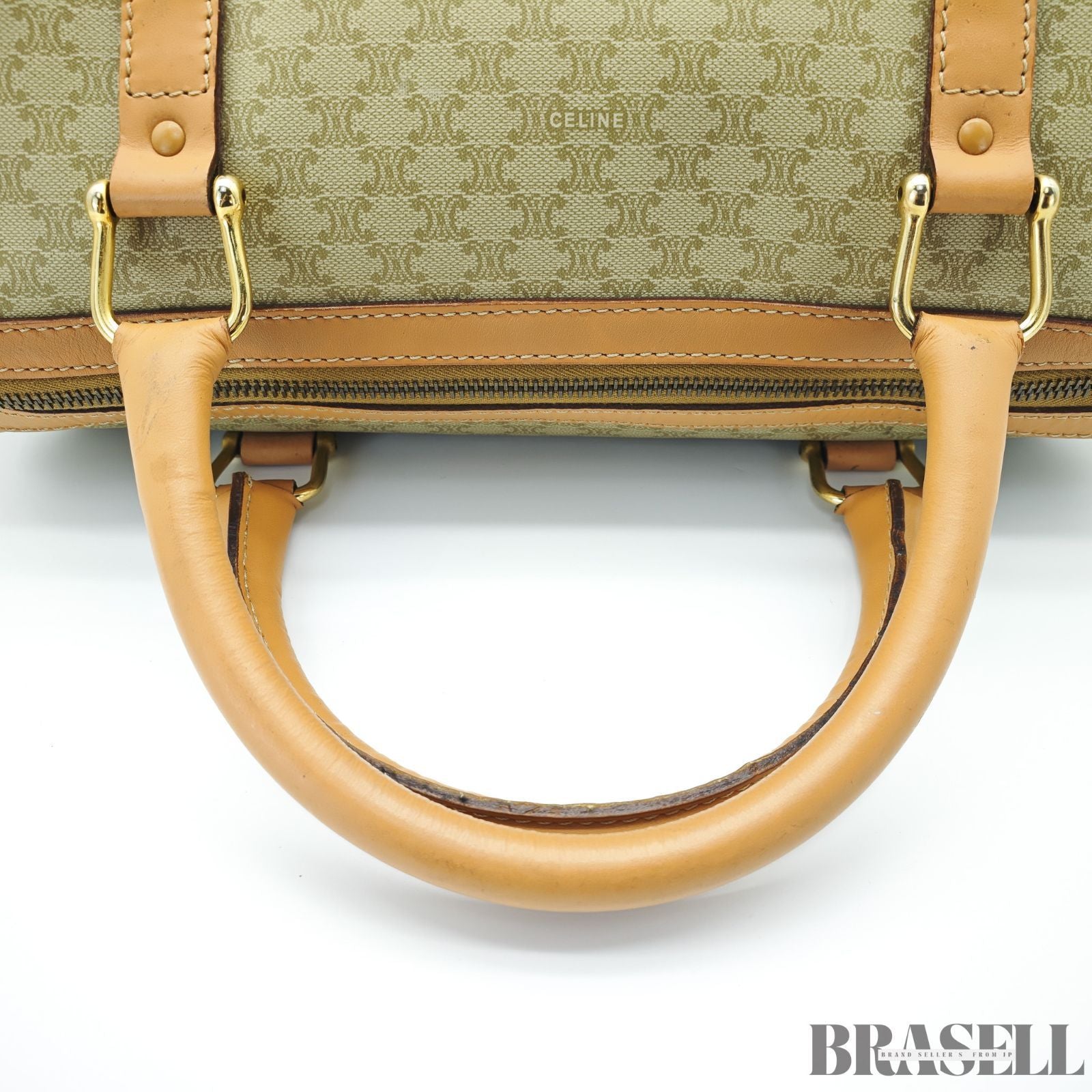 CELINE セリーヌ マカダム ミニボストン ブラウン ベージュ ボストンバッグ レディース