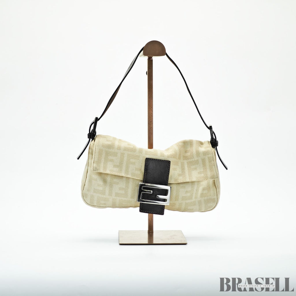 FENDI フェンディ マンマバケット ハンドバッグ  キャンバス レザー ベージュ レディース