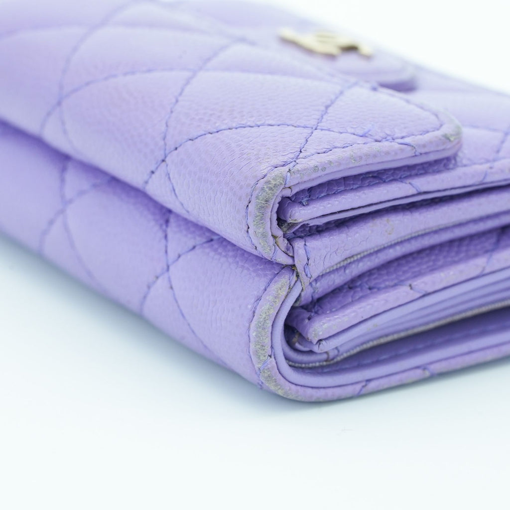 CHANEL マトラッセ 二つ折り財布 コンパクト パープル レディース