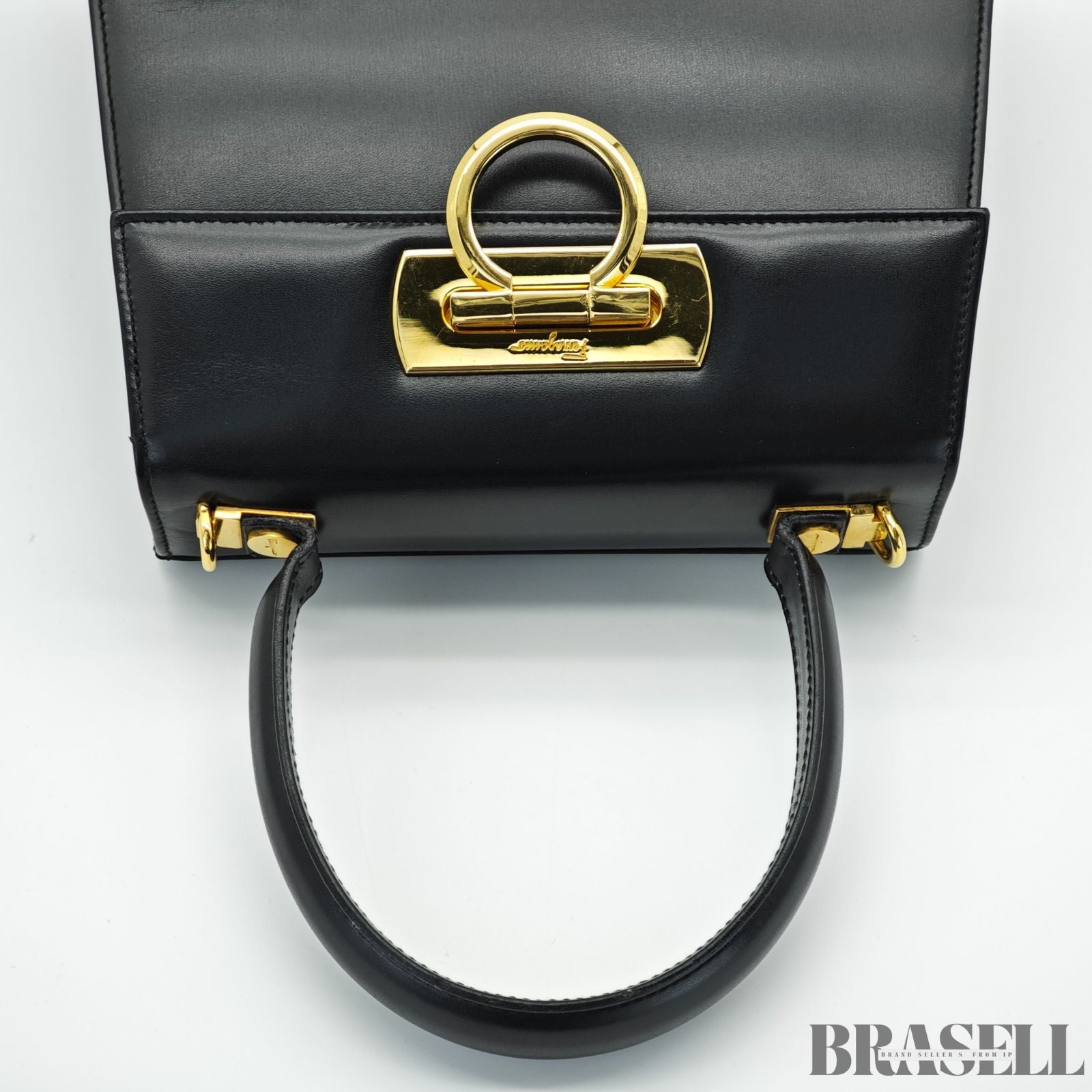 Salvatore Ferragamo サルヴァトーレフェラガモ ガンチーニ バッグ ハンドバッグ フラップ ブラック レディース 保存袋 ショルダーストラップ