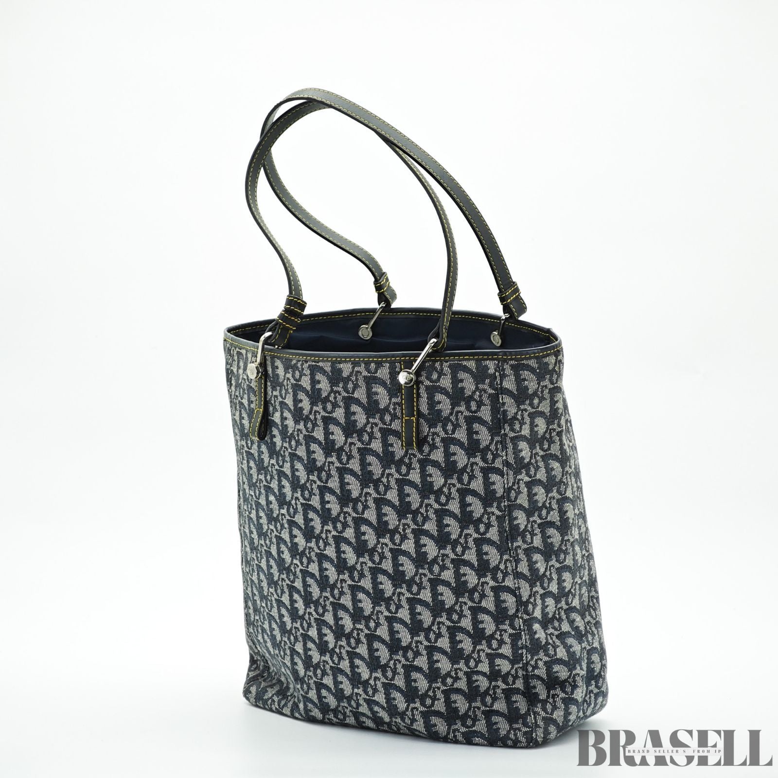 Dior ディオール トロッター トートバッグ ハンドバッグ キャンバス レザー ネイビー レディース