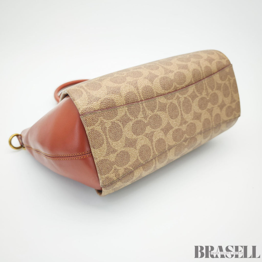 COACH コーチ エリス サッチェル シグネチャー 796364 バッグ トートバッグ ショルダーバッグ 2way ブラウン レンガ色系 ×ベージュ レディース ショルダーストラップ