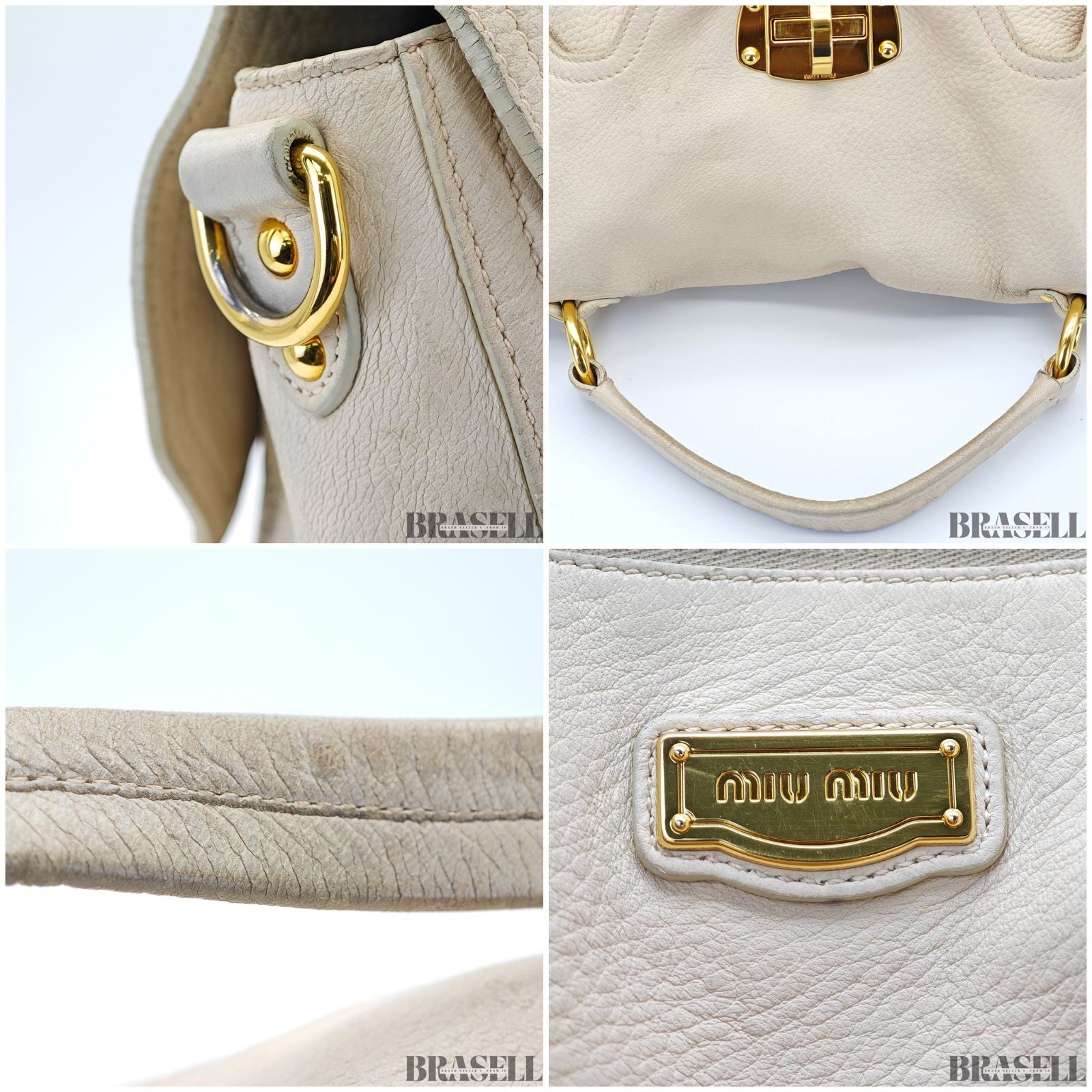 miu miu ミュウミュウ レザートートバッグ バッグ ハンドバッグ ショルダーバッグ 2way フラップ ホワイト レディース 保存袋, ショルダーストラップ