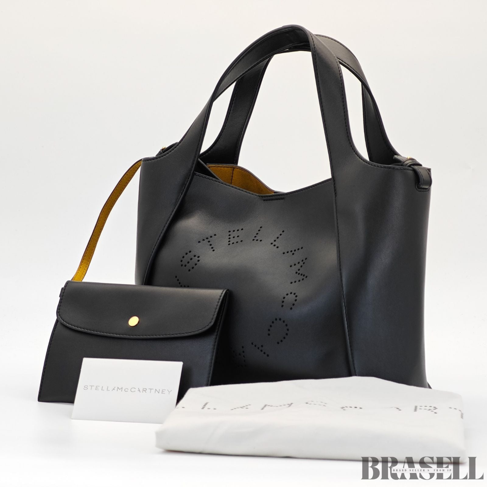 Stella McCartney ステラマッカートニー レザートートバッグ 513860W9923 バッグ ハンドバッグ ショルダーバッグ 2way ポーチ付き ブラック レディース 保存袋, ショルダーストラップ