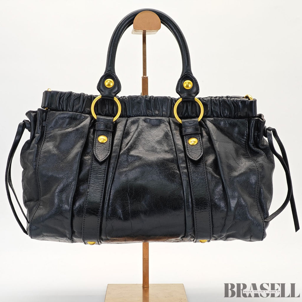 miu miu ミュウミュウ ギャザー ハンドバッグ RT0383 バッグ ショルダーバッグ 2way ブラック レディース ショルダーストラップ