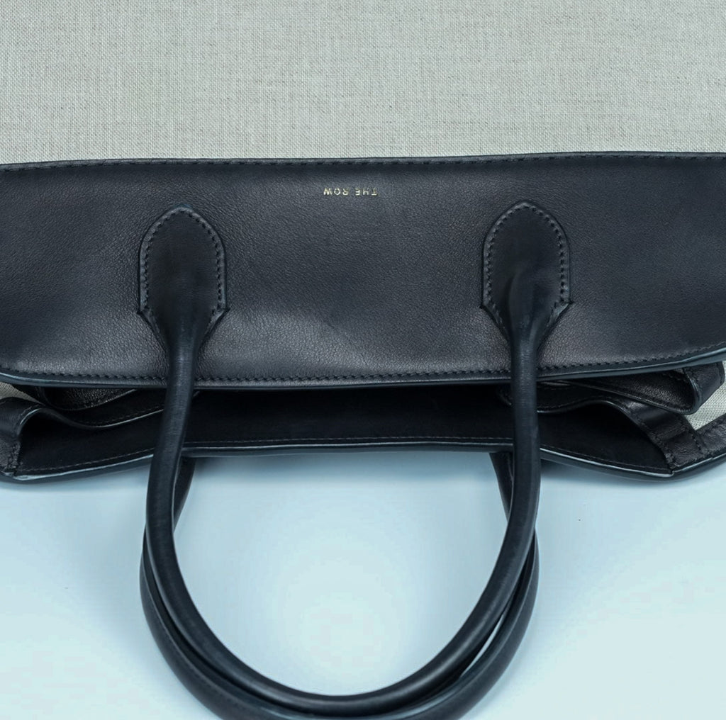 【希少】THE ROW ザ・ロウ Margaux 15 マルゴー キャンバス レザー ハンドバッグ ブラック ベージュ 保存袋付 美品 ABランク レア トートバッグ メンズ レディース