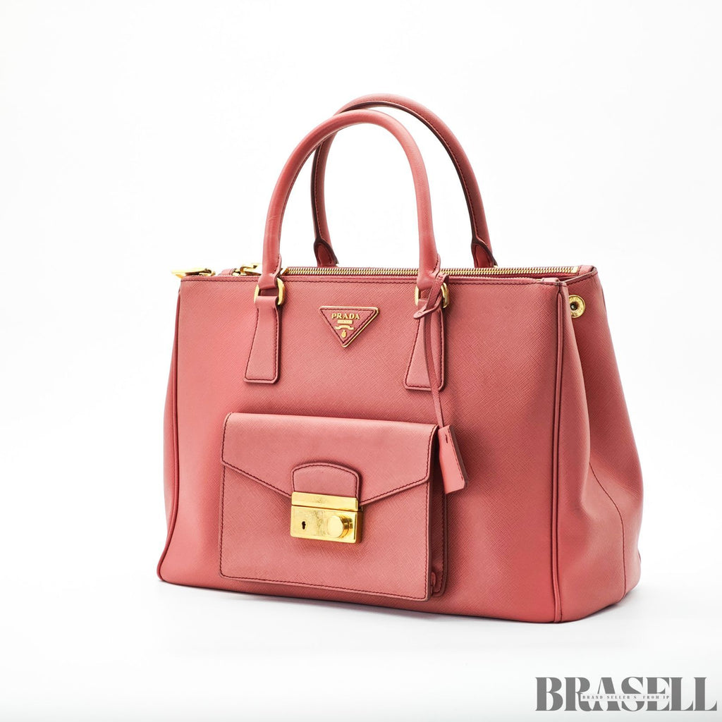 PRADA プラダ サフィアーノ レザー ガレリア  2way ハンドバッグ ピンク トートバッグ 鍵 ショルダーストラップ レディース メンズ