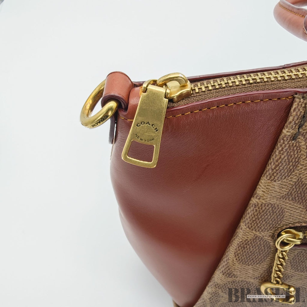 COACH コーチ エリス サッチェル シグネチャー 796364 バッグ トートバッグ ショルダーバッグ 2way ブラウン レンガ色系 ×ベージュ レディース ショルダーストラップ