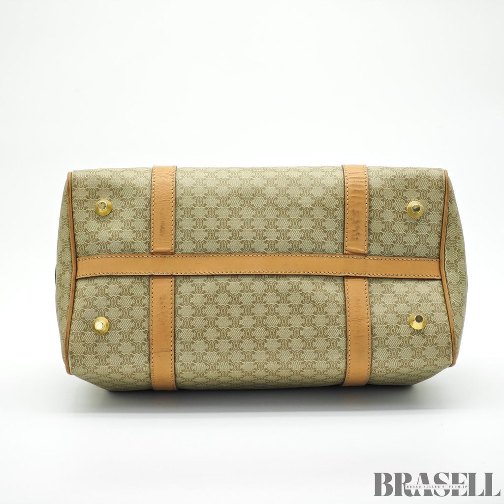 CELINE セリーヌ マカダム ミニボストン ブラウン ベージュ ボストンバッグ レディース