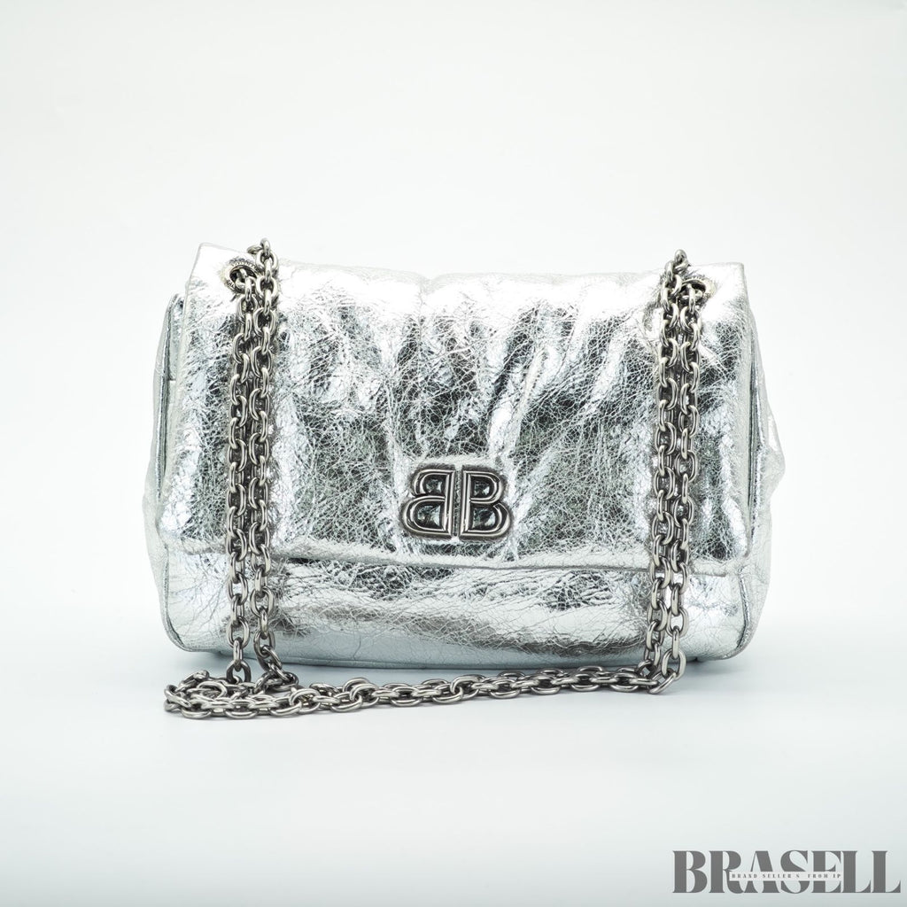 BALENCIAGA バレンシアガ MONACO モナコ ナノバッグ メタライズド ショルダーバッグ コンパクト メタリック シルバー系 レディース