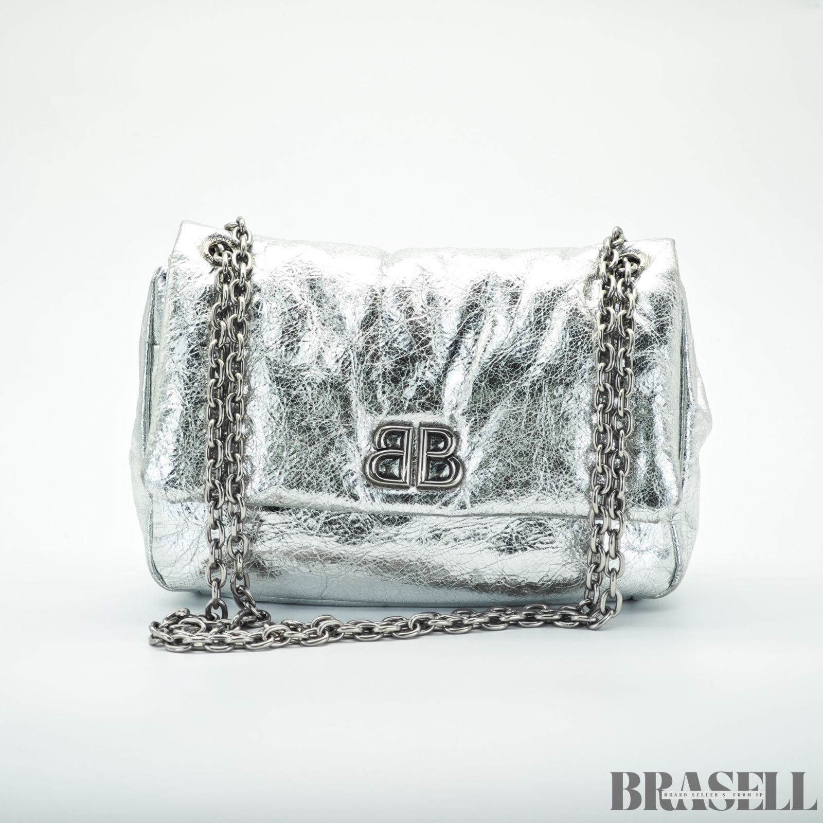 BALENCIAGA バレンシアガ MONACO モナコ ナノバッグ メタライズド ショルダーバッグ コンパクト メタリック シルバー系 レディース